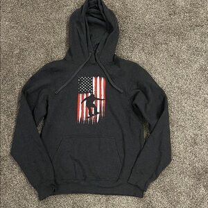 Women's Black Hoodie with Flag and Skater Design